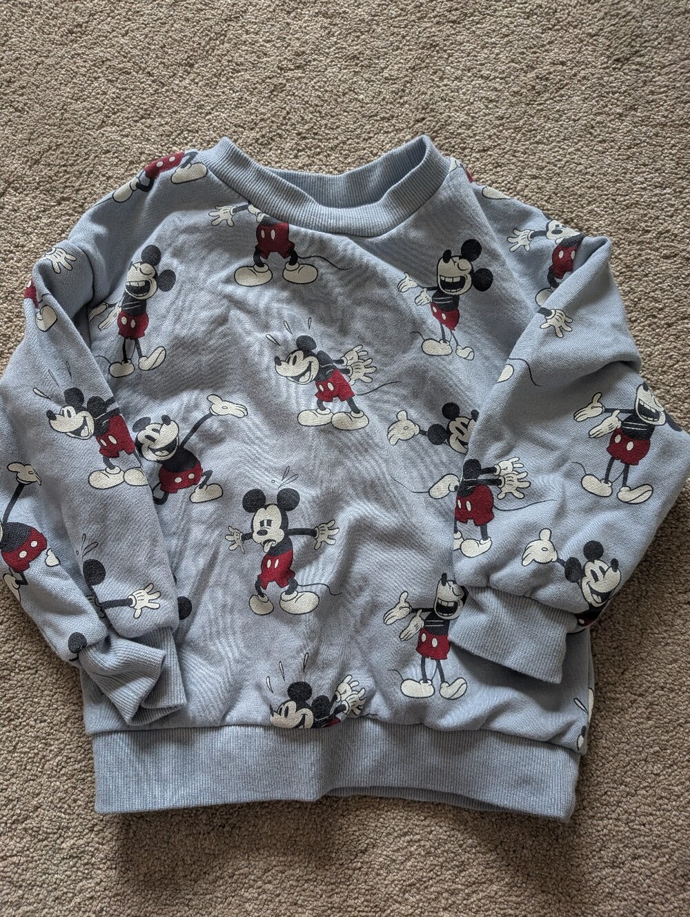 Disney H&M Light Blue Mickey Mouse All-Over Print Sweatshirt